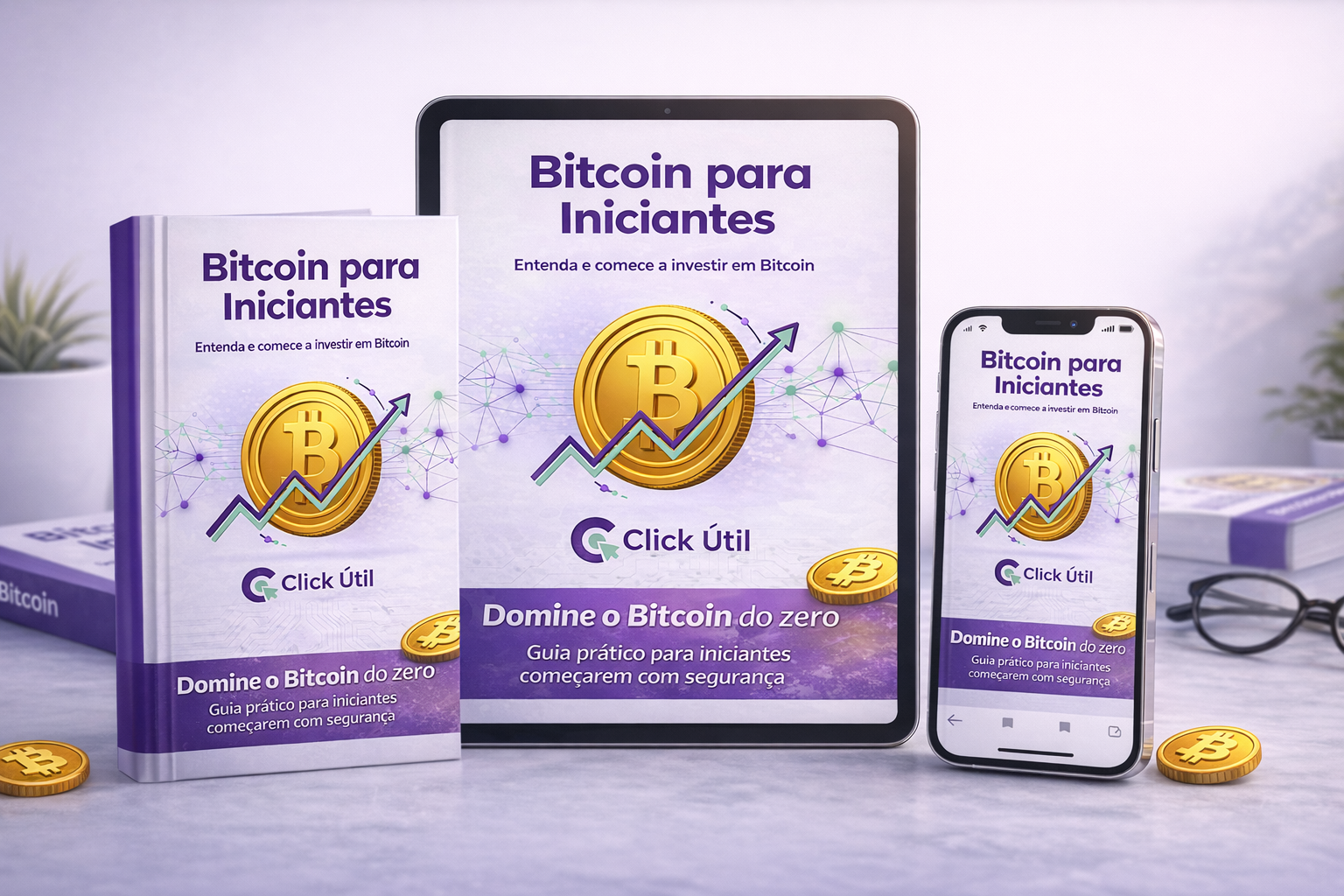Mockup do ebook Bitcoin para Iniciantes da Click Útil